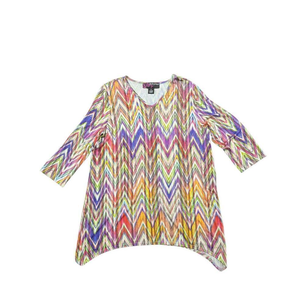 Peck & Peck Shirt Colorful 3/4 Sleeve Pullover Blouse Top Women's M